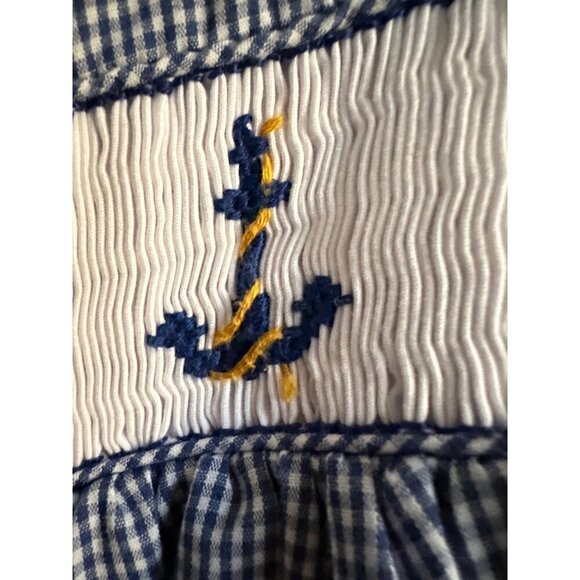 Vintage Smocked Toddler Dress With Anchor Embroidery & Peter Pan Collar - Picture 3 of 12